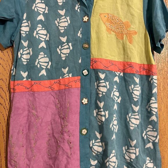 Usindo Women’s Rare & Collectible Multi “FISH” Appliquéd Graphic Shirt Sz-M - Picture 2 of 8